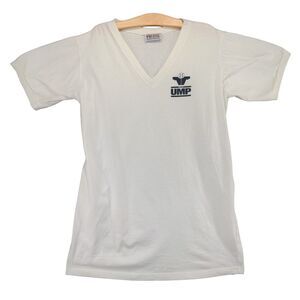 Vintage Prezzia The UMP V Neck T Shirt Size 2XL White Logo Made in USA
